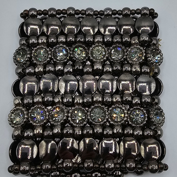 Multilayer 4" Long Black Bracelet with Rhinestones - Picture 2 of 3